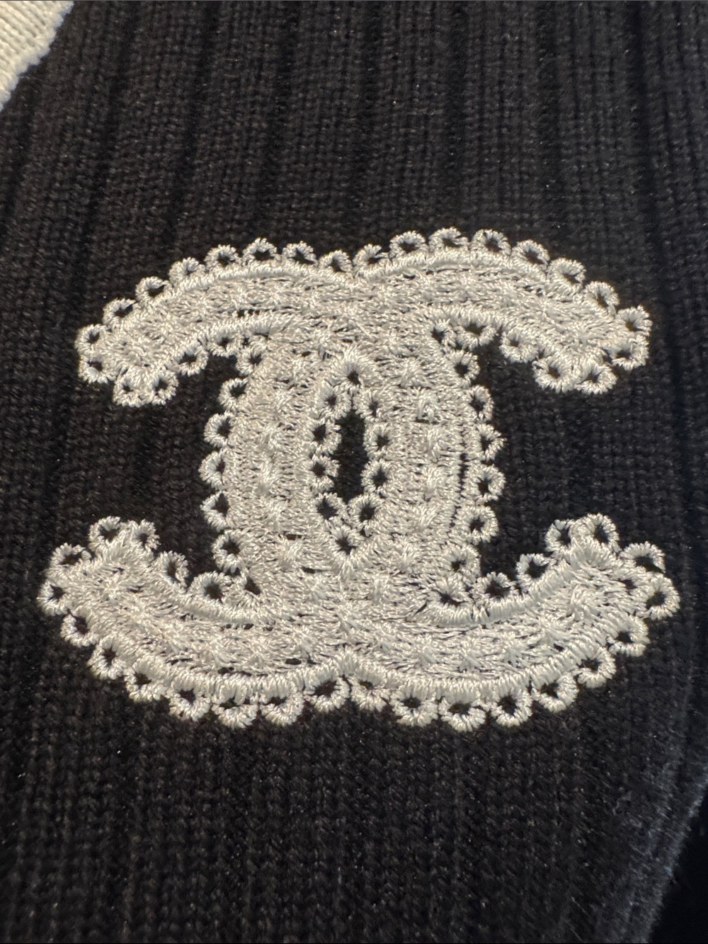 Classic Black and White CC Button Down Sweater - Picture 3 of 17